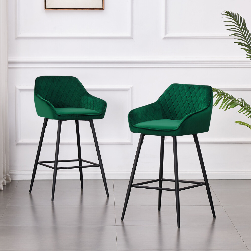 2X Green Bar Stools, Bar Chairs with Backrest, Kitchen Stools
