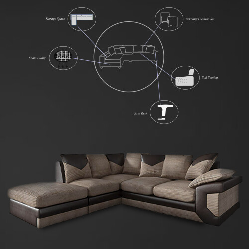 MN Furniture (Beige Brown, Left Corner Sofa) Modern Denver 3+2 and Corner Luxuries Sofa 1