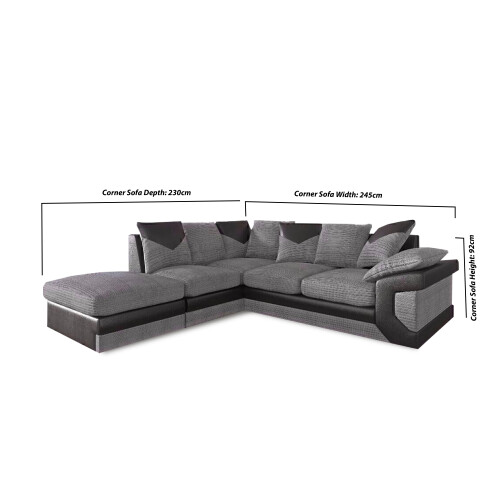 MN Furniture (Black Grey, Left Corner Sofa) Modern Denver 3+2 and Corner Luxuries Sofa 2