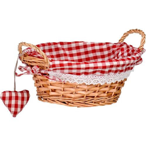 Premier Housewares Multi-purpose Round Willow Basket, Red Gingham Lining