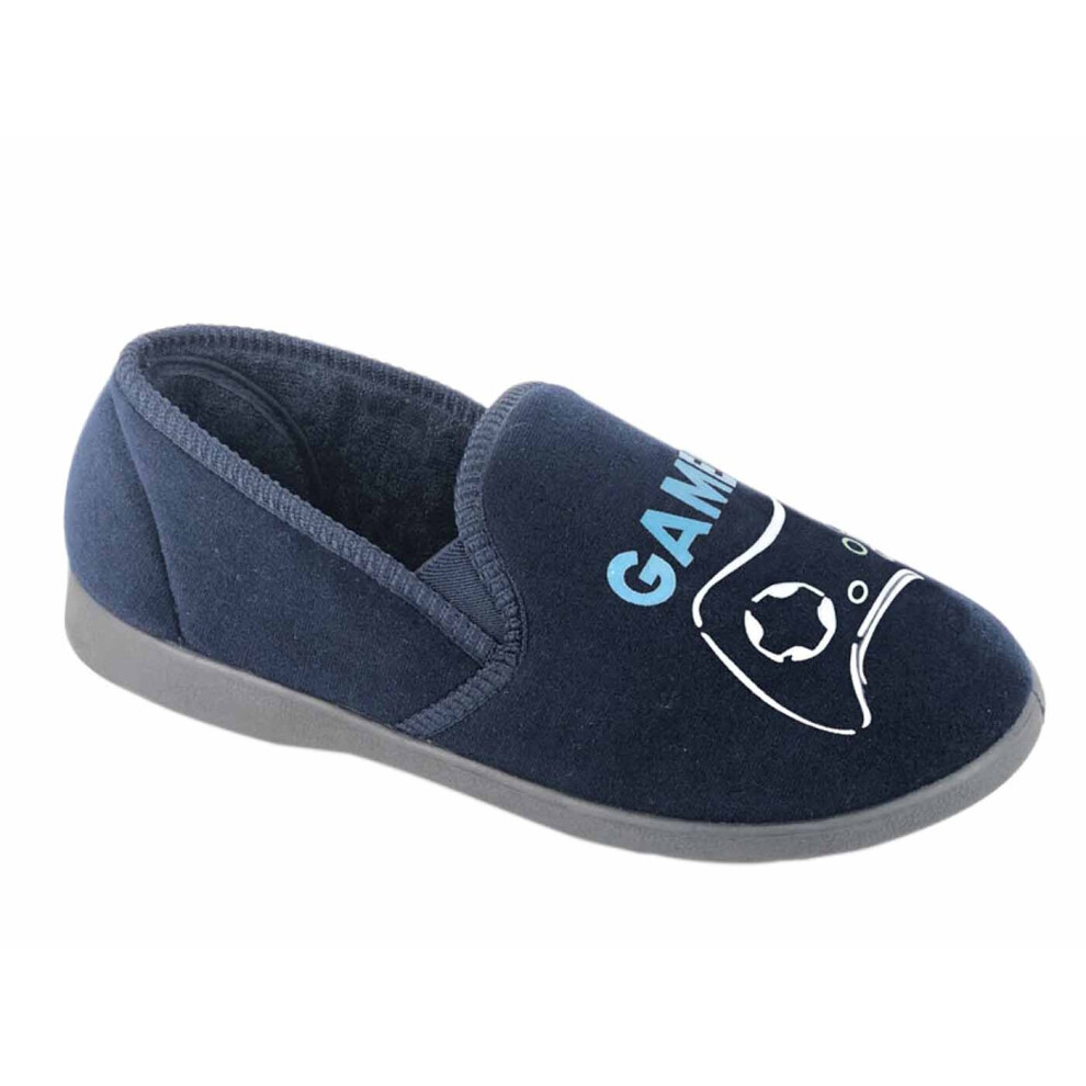 (4 UK Child, Navy Blue) Zedzzz Boys Gamer Twin Gusset Gamers Slipper