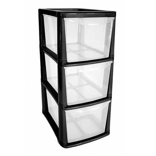 Black Plastic Medium 3 Drawer Tower Storage Unit A5 Stationery 47.5cm on OnBuy