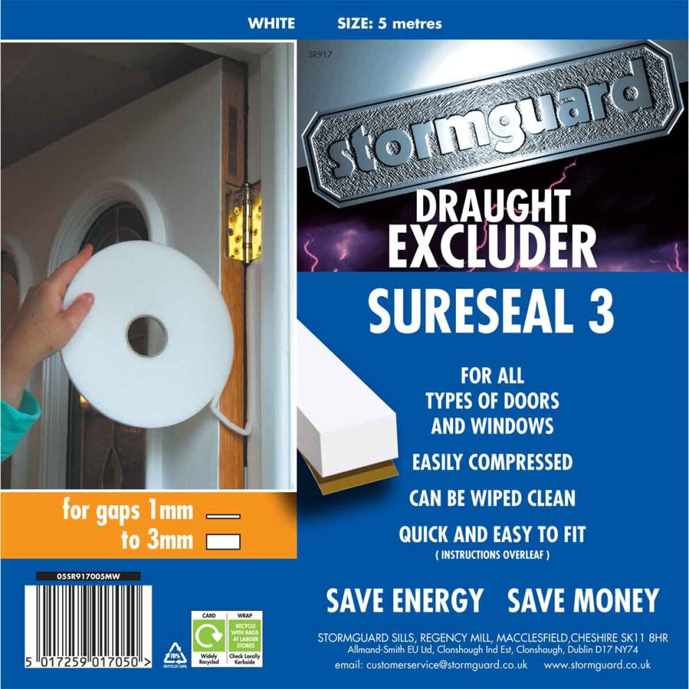 Sure Seal Draught Excluder - 3mm White 5m Roll