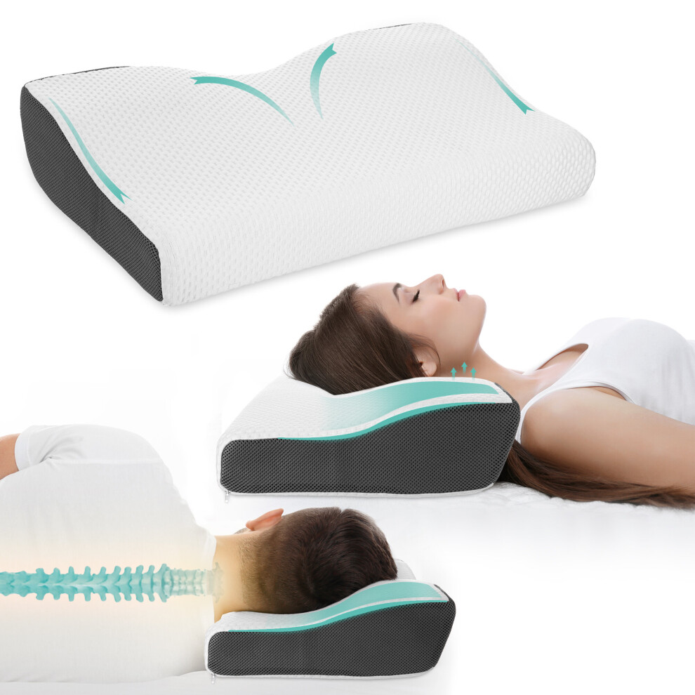 Livivo Cervical Memory Foam Neck Pillow Mp1556 - Ergonomic Contour For Neck & Shoulder Support, Hypoallergenic Cover, 60X38x12cm