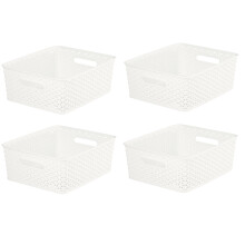 4 Cream Rattan Storage Basket 12L Plastic Nestable Tray 35.5 x 29.5cm