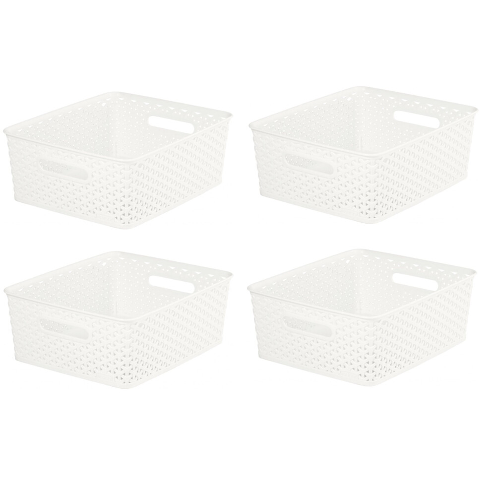 4 Cream Rattan Storage Basket 12L Plastic Nestable Tray 35.5 x 29.5cm