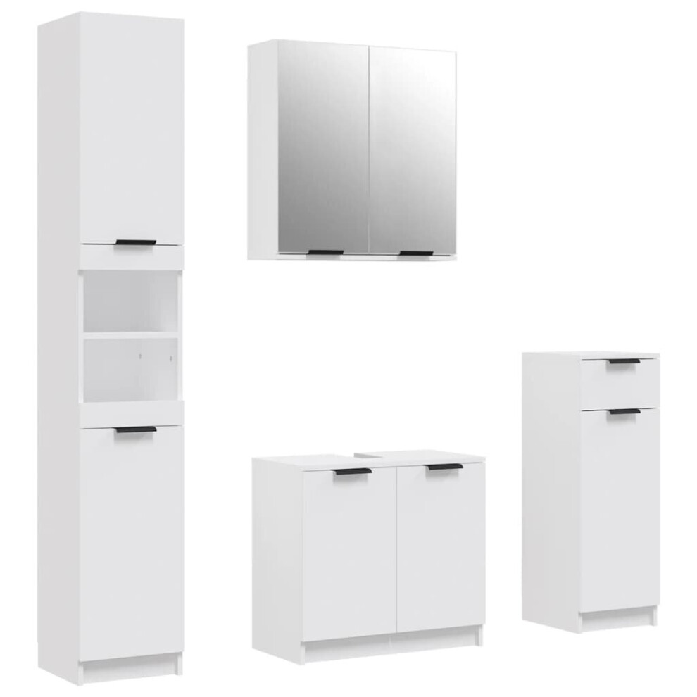 (White) vidaXL Bathroom Cabinet Set 4 Piece Engineered Wood Vanity Unit Multi Colours