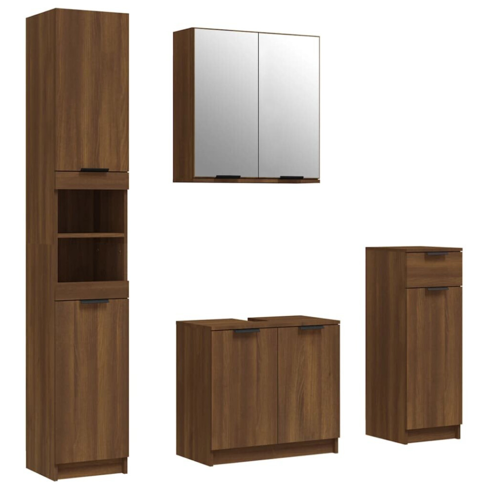 (Brown oak) vidaXL Bathroom Cabinet Set 4 Piece Engineered Wood Vanity Unit Multi Colours