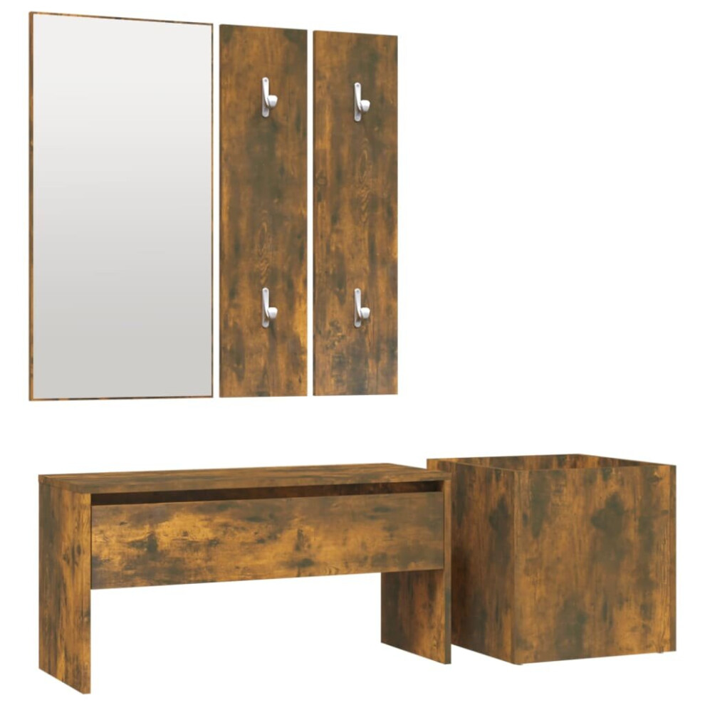 Vidaxl Hallway Furniture Set Smoked Oak Engineered Wood Bench And Coat Rack
