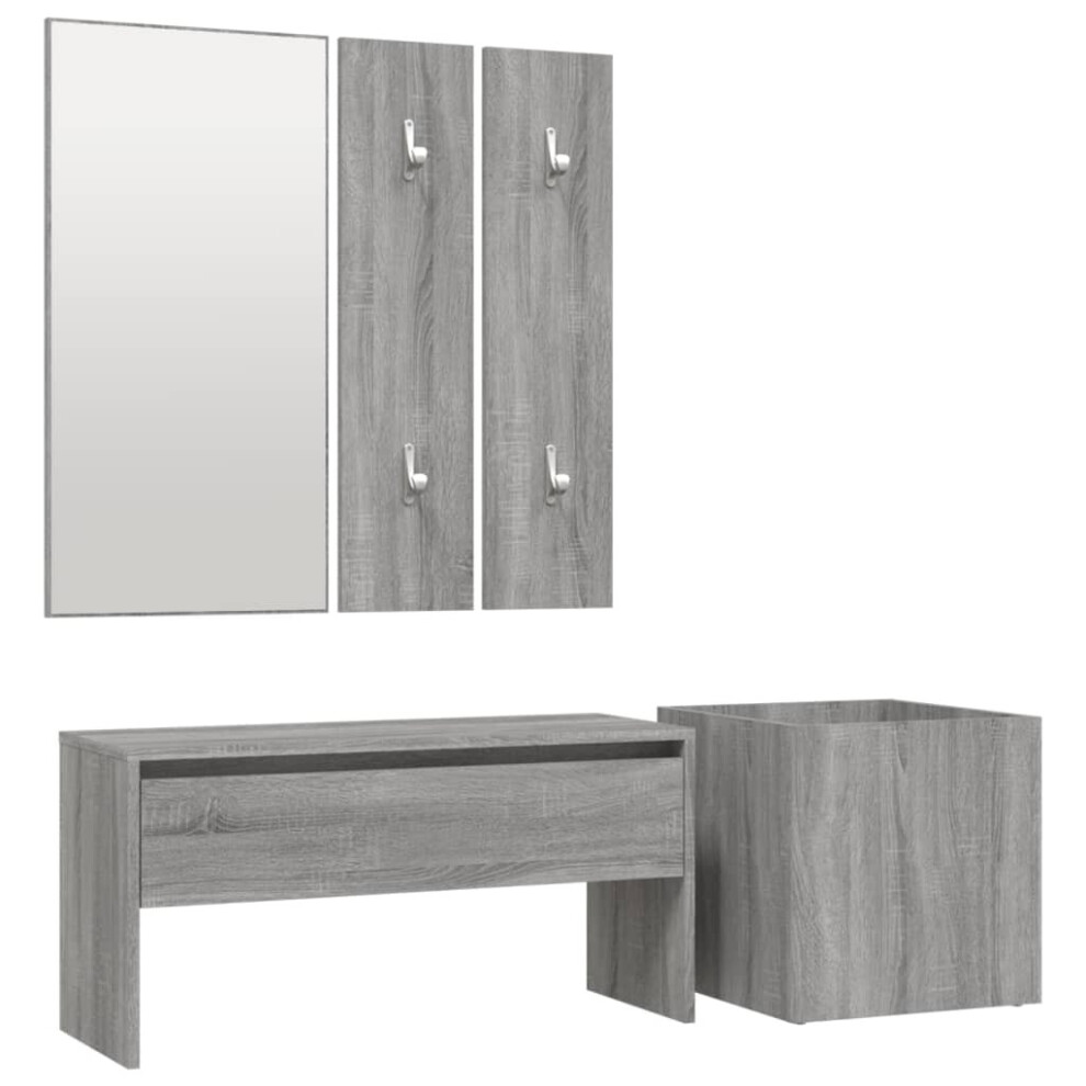 vidaXL Hallway Furniture Set Grey Sonoma Engineered Wood Bench and Coat Rack