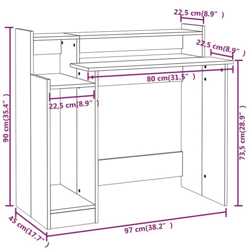 VidaXL (Brown oak) vidaXL Desk with LED Lights Computer Table Study Writing Desk Engineered Wood 1