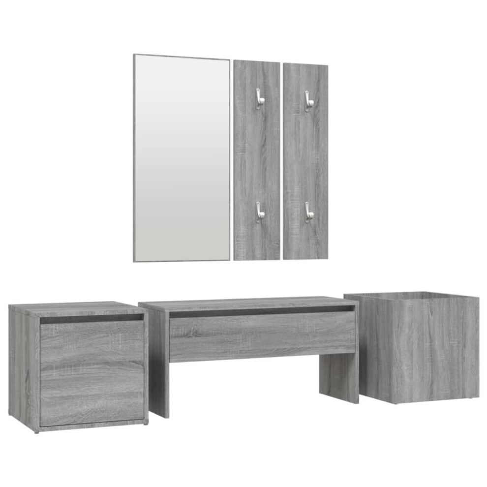 vidaXL Hallway Furniture Set Grey Sonoma Engineered Wood Bench and Coat Rack