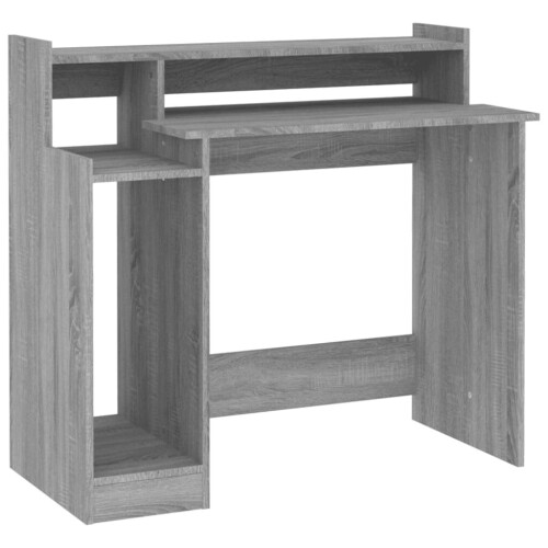 VidaXL (Grey sonoma) vidaXL Desk with LED Lights Computer Table Study Writing Desk Engineered Wood 1