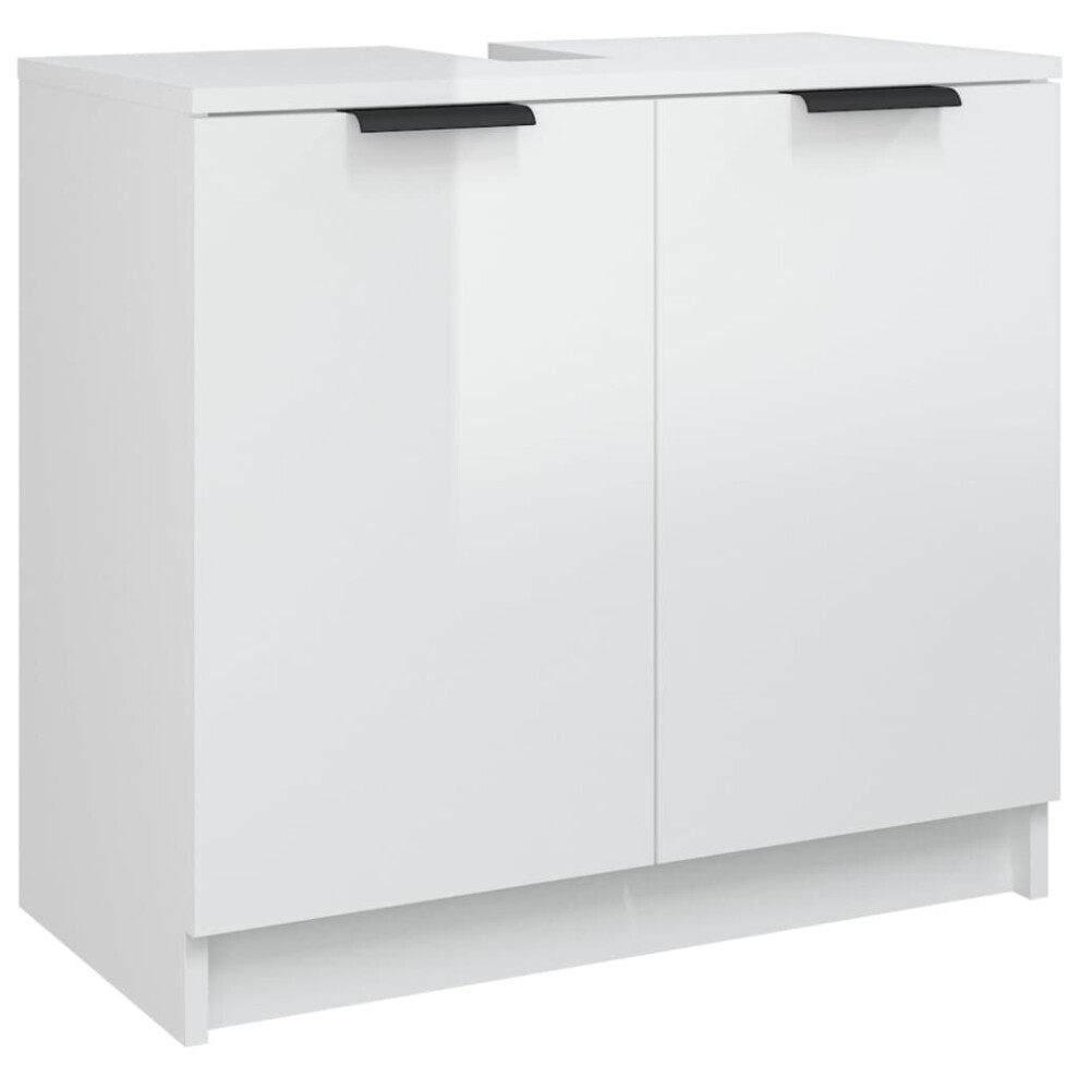 vidaXL Bathroom Cabinet High Gloss White Engineered Wood Vanity Unit Cupboard