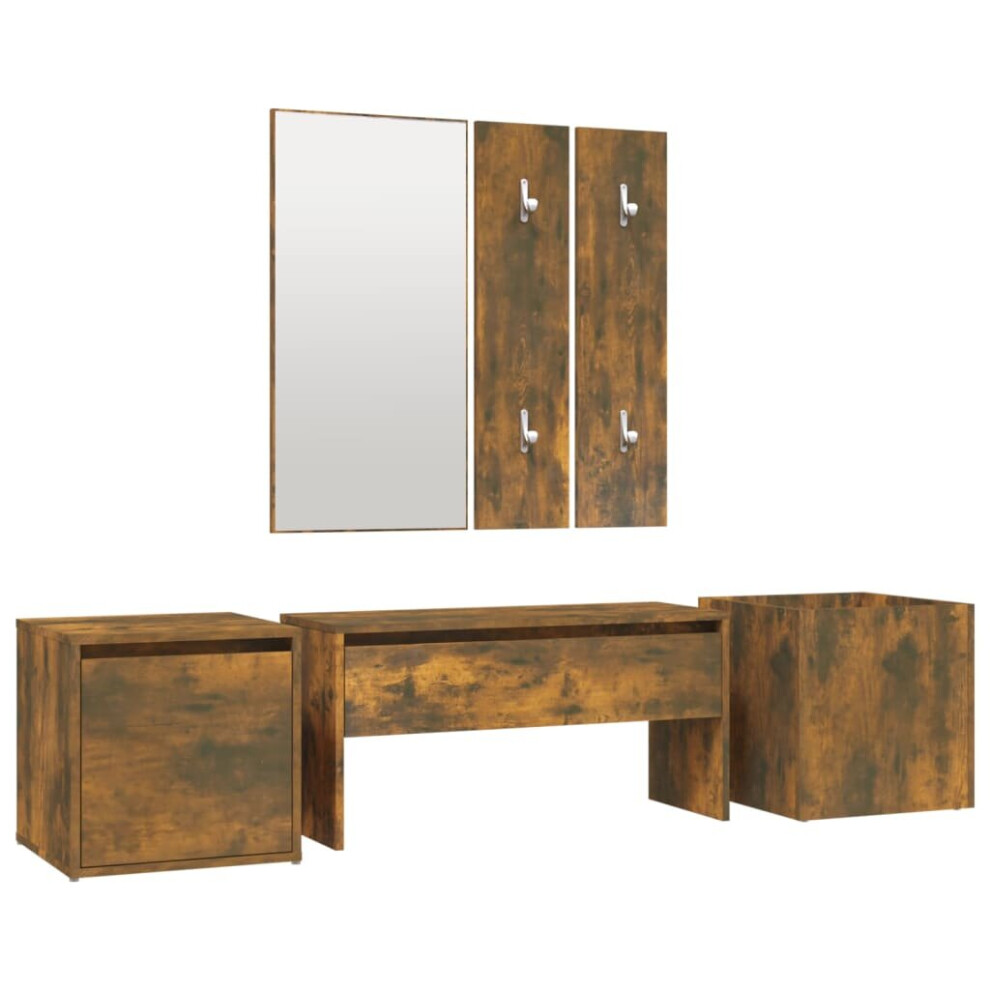 Vidaxl Hallway Furniture Set Smoked Oak Engineered Wood Bench And Coat Rack