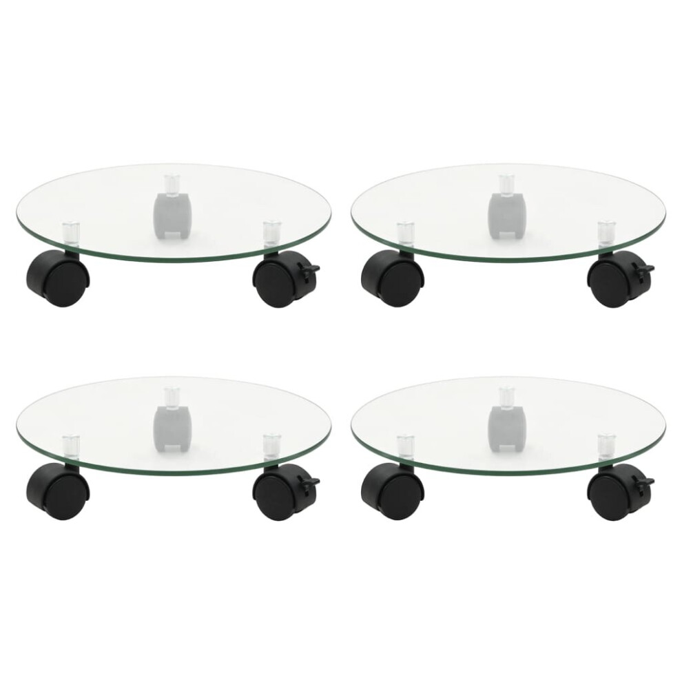 Vidaxl 4X Plant Rollers Tempered Glass Round Plant Pot Carrier Flower Stand