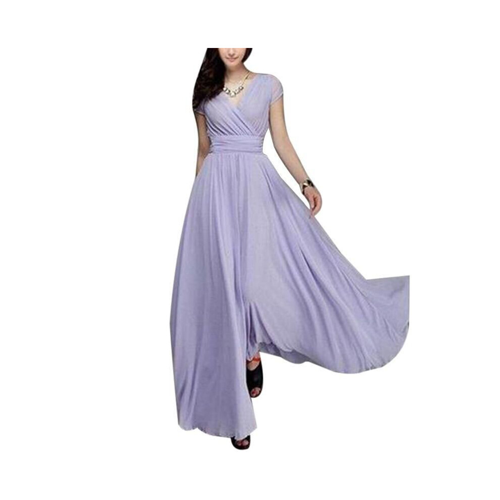 (Light Purple, 2XL) Women Long Formal Evening Prom Party Bridesmaid Chiffon Ball Gown Cocktail Dress
