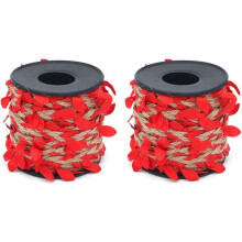 Shiwaki 2PCS Jute Twine with Leaf, 33 Feet Leaf Ribbon with Coil for Wedding Home Garden Decoration - Red