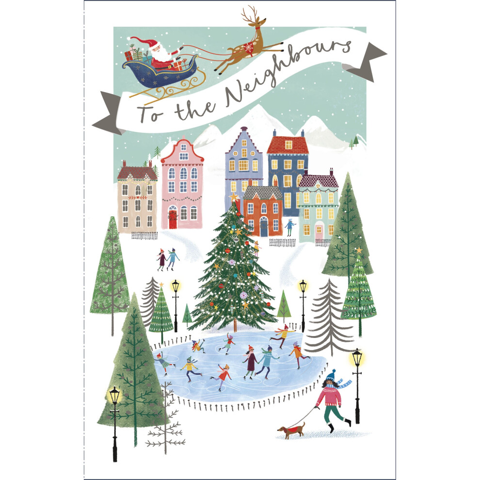 To The Neighbours Santa's Sleigh Foiled Christmas Card Xmas Greeting Cards