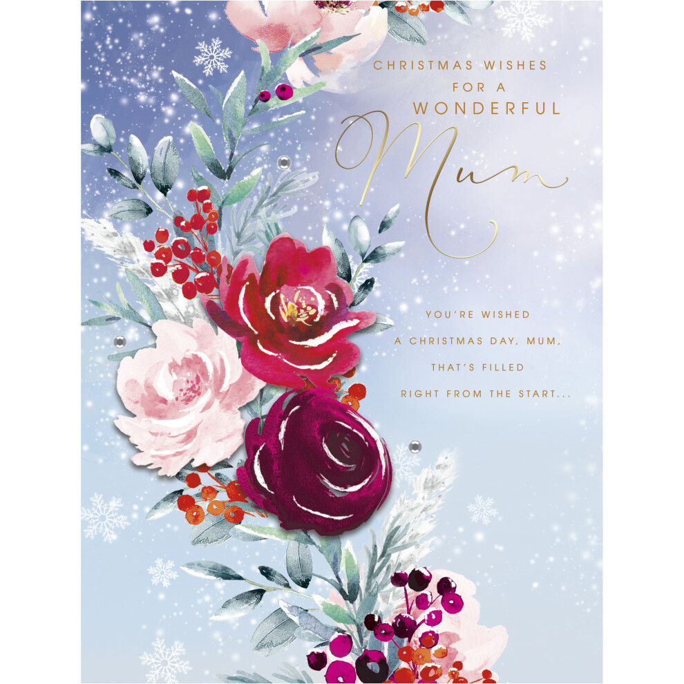 Wonderful Mum Floral Foiled & Embellished Christmas Card Xmas Greeting Cards