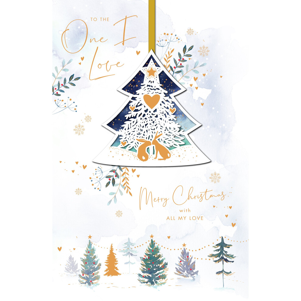 The One I Love Xmas Tree Foiled & Embellished Christmas Card Xmas Greeting Cards