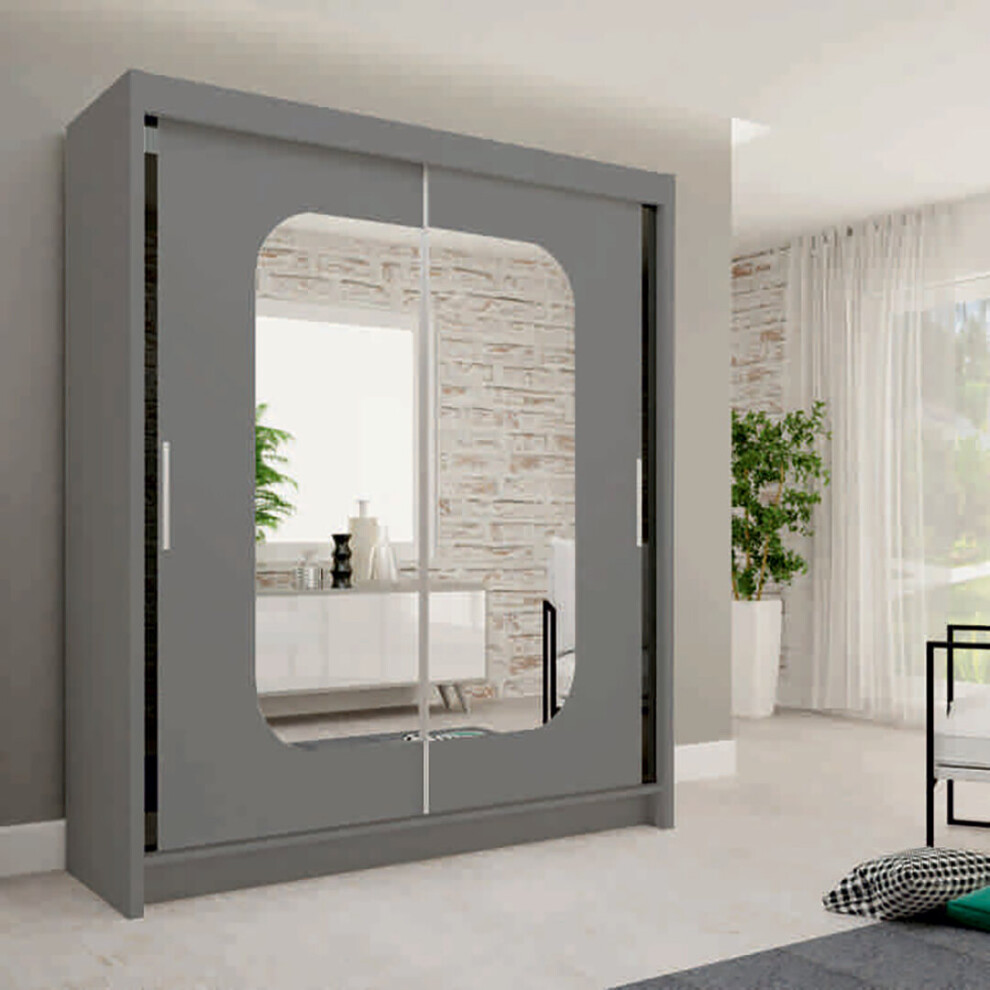 (Grey , 150 cm ) Marika Sliding Mirror Door Luxurious Wardrobe