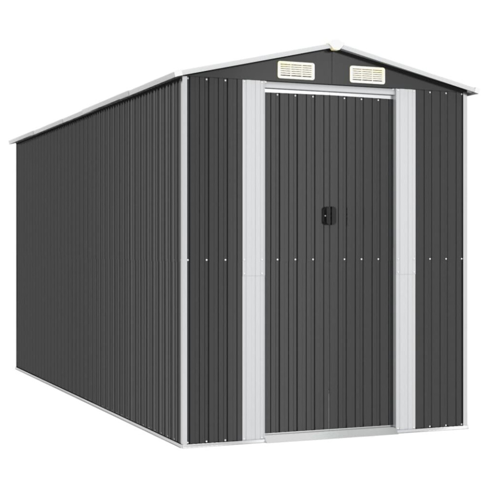 vidaXL Garden Shed - 192x440x223 cm - Galvanised Steel - Anthracite - Black - Image 2