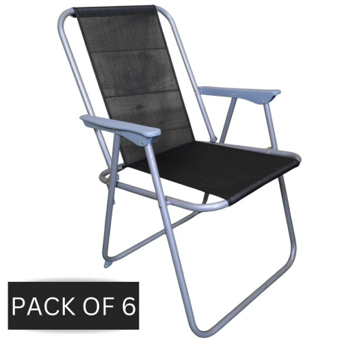 Samuel Alexander 6 x Foldable Garden Chairs Fixed position garden chairs with grey frame and black fabric