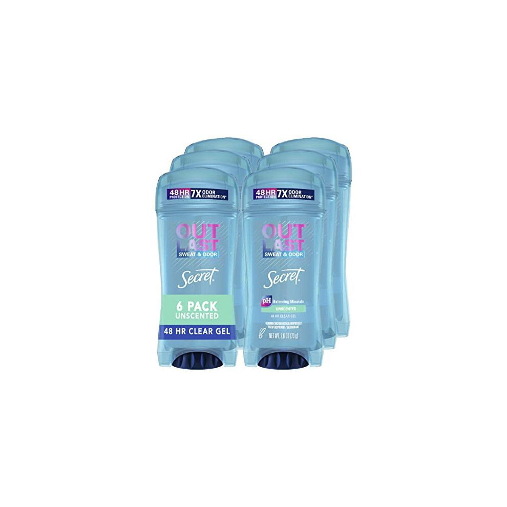 Secret Outlast Unscented Women's Clear Gel Antiperspirant & Deodorant 2.6 Ounce (Pack Of 6)