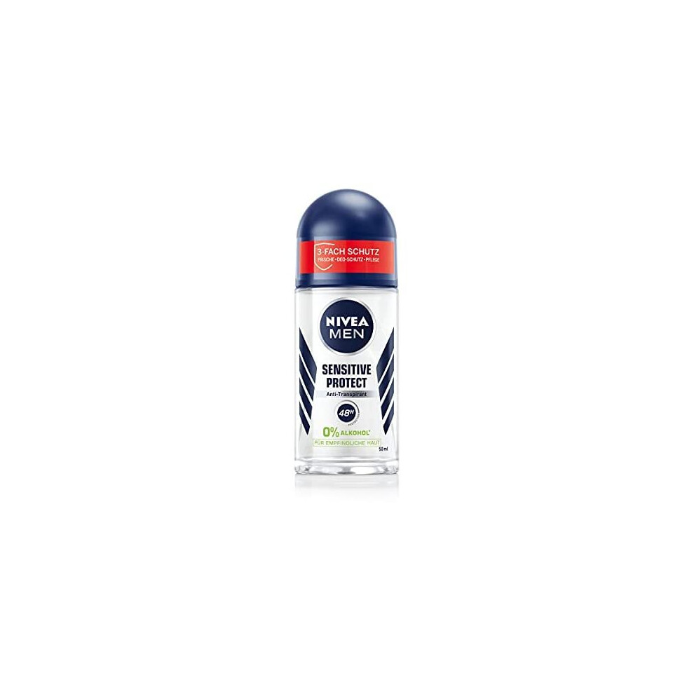 NIVEA MEN Sensitive Protect roll-on deodorant (50 ml), antiperspirant for sensitive skin, deodorant protects against underarm wetness for 48