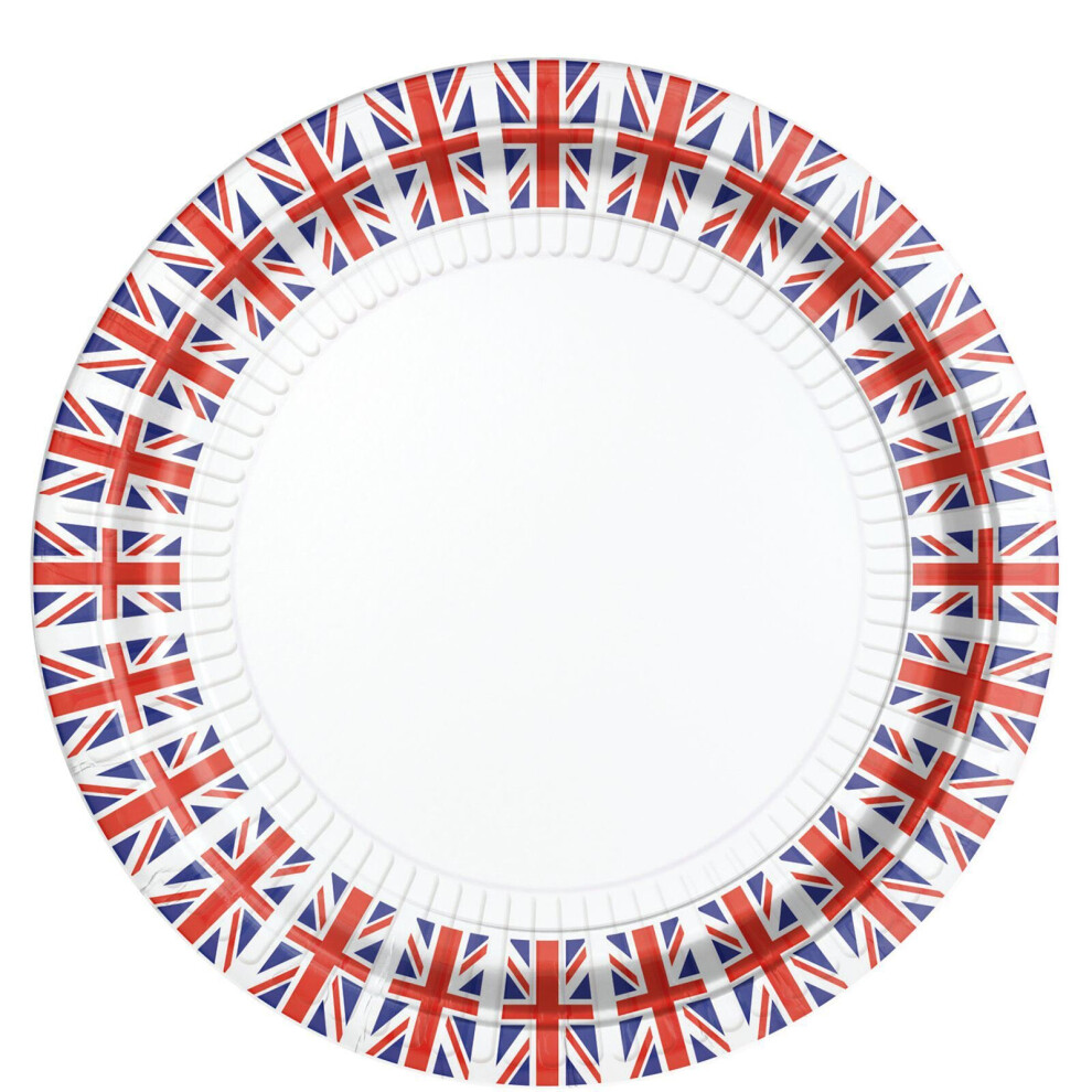 Carousel 8 Great Britain Flag Union Jack Party Plates | Pack Of 8 Britannia Union Jack Paper Plates | Eight Queens Platinum Jubilee Party Plates