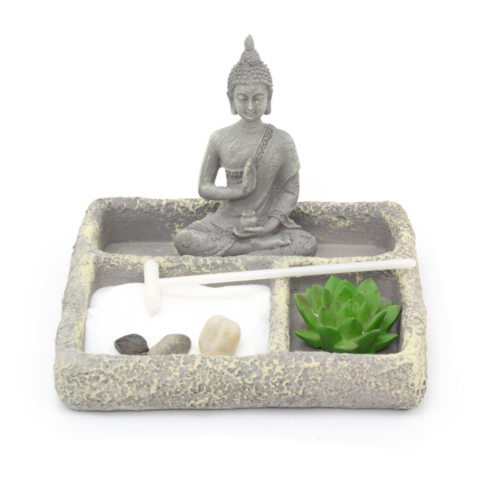 Carousel Buddha Statue Zen Garden Set | Polyresin Miniature Desktop Zen Garden Buddha Ornaments | Desktop Stress Relief Meditation Spiritual Decor