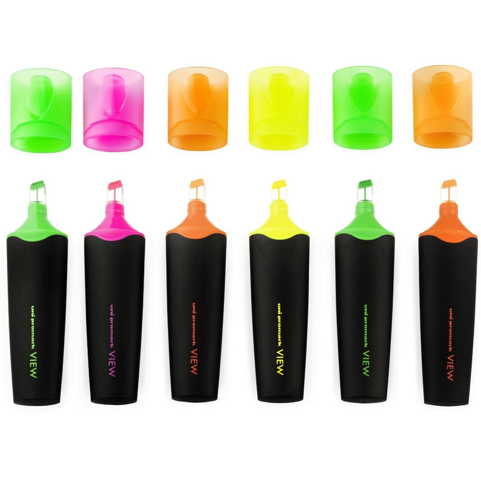 Uni-Ball USP-200 Promark View Highlighter Pen - Wallet of 4 + Green and Orange