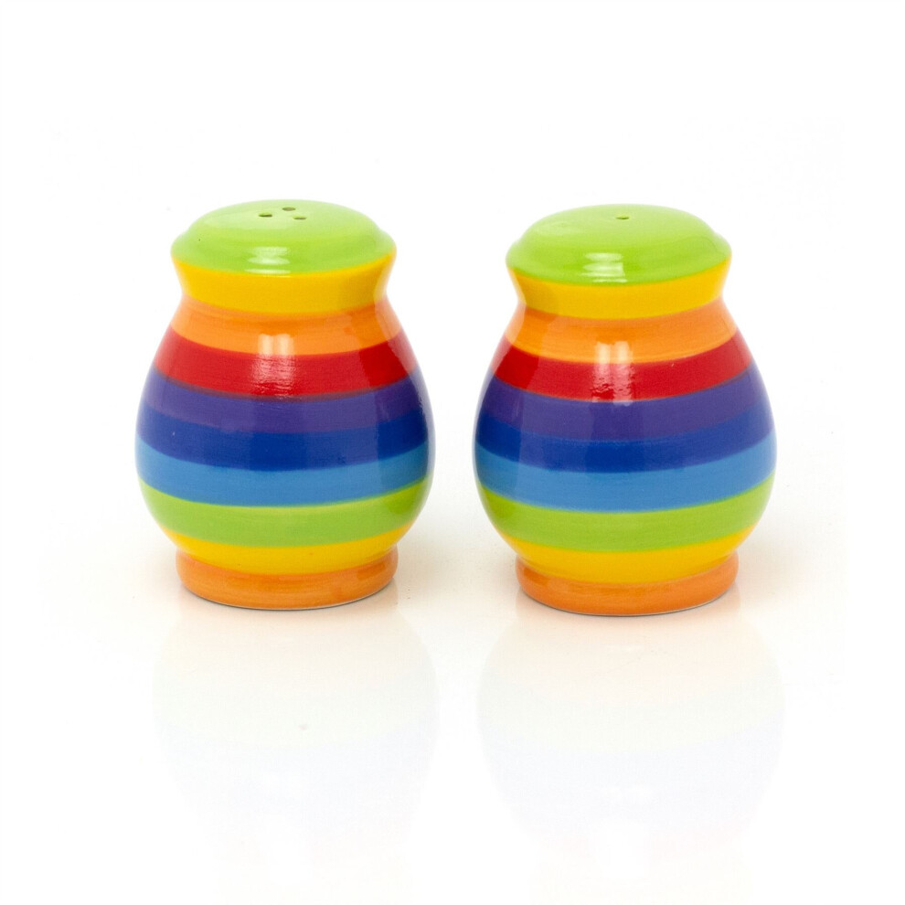 Hand Painted Rainbow Stripe Ceramic Salt & Pepper Set | Salt And Pepper Pots Salt And Pepper Shakers | Stripped Cruet Set Salt And Pepper