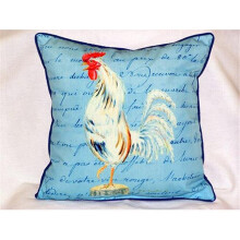 Betsy Drake White Rooster Script Large Indoor & Outdoor Pillow 18 x 18