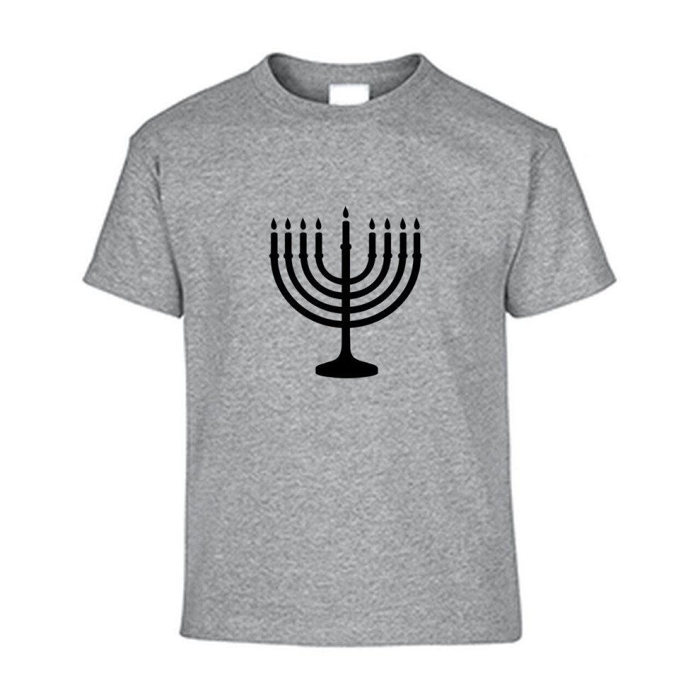 (Grey, Medium / 3T / 2-3 YO) Jewish judaism Festival Celebration Hanukkah Kids Boys Girls T Shirt Tee Top