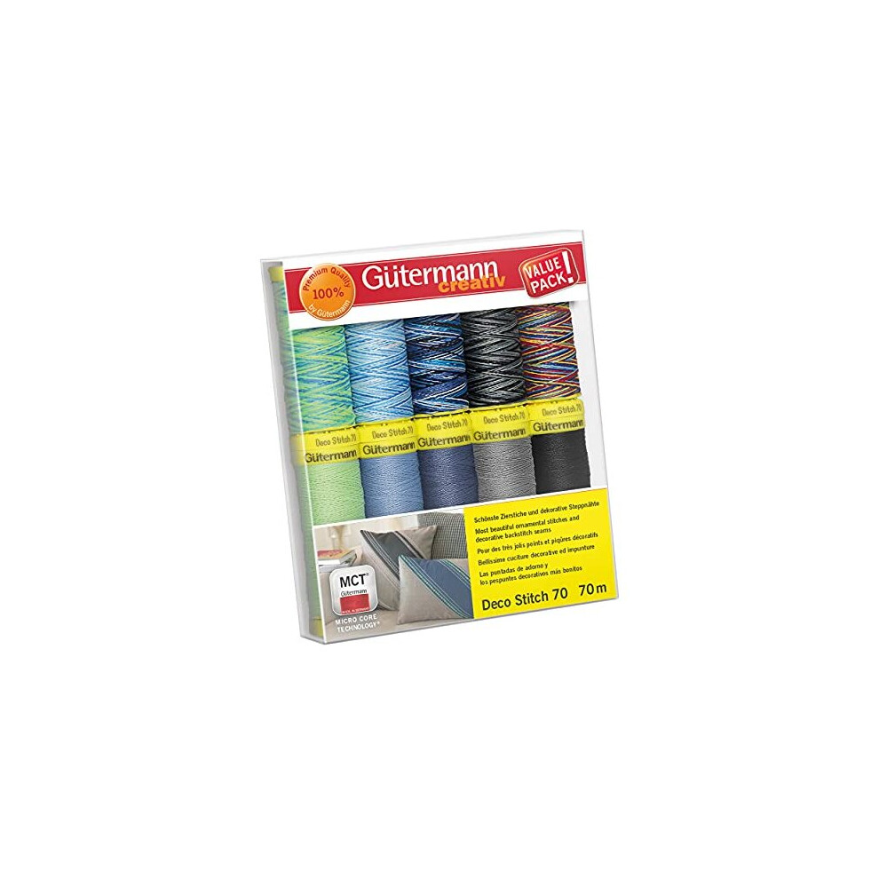 Gütermann Creativ Sewing Thread Set With 10 Spools Of Decorative Thread Deco Stitch 70 70 M In Different Solid And Multicolour Colours