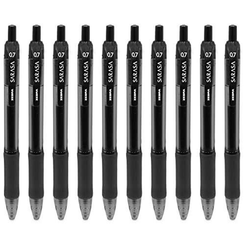 Zebra - Sarasa Retractable Gel Ink Rollerball - Fast Drying - 0.7mm - Black - Pack of 10
