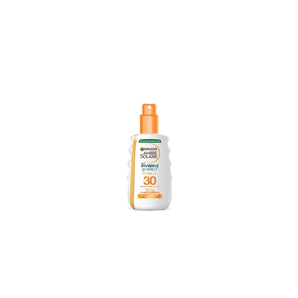 Garnier Ambre Solaire Invisible Protect Bronze Transparent Sun Cream Spray SPF30, Quick Dry, High Sun Protection Factor 30, Water Resistant & Non