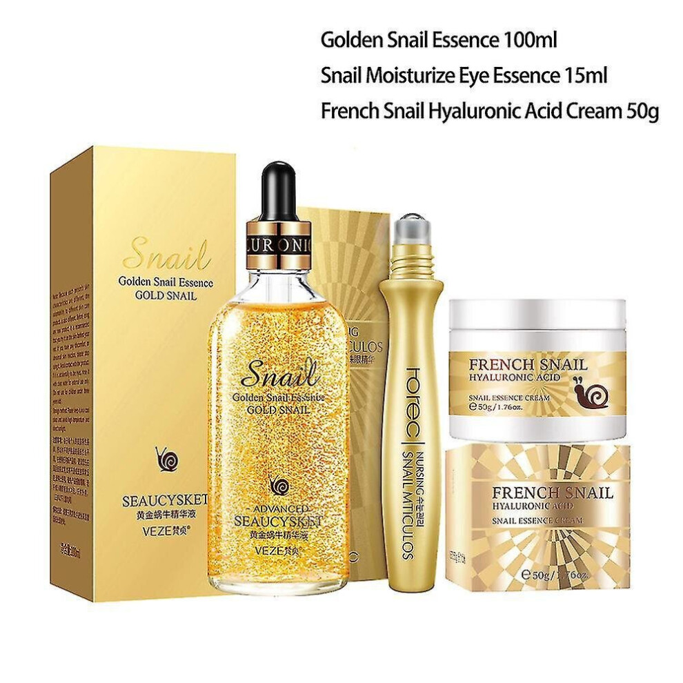 Skin Care Set Golden Snail Essence Moisturizing Anti Aging Hyaluronic Acid Collagen Snail Face Cream Brighten Skin Eye Essence