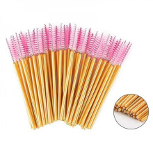 100 Pcs Disposable Eyelash Brushes Mascara Wand Applicator Colored Makeup Brushes Protable Eyelash Volume (gold Rod, Pink Brush)