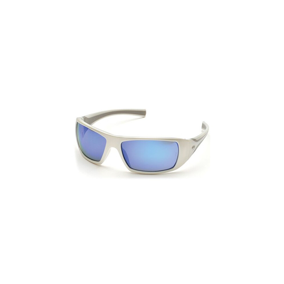 Pyramex Goliath Safety Eyewear, White Frame, Ice Blue Mirror Lens 814992003952