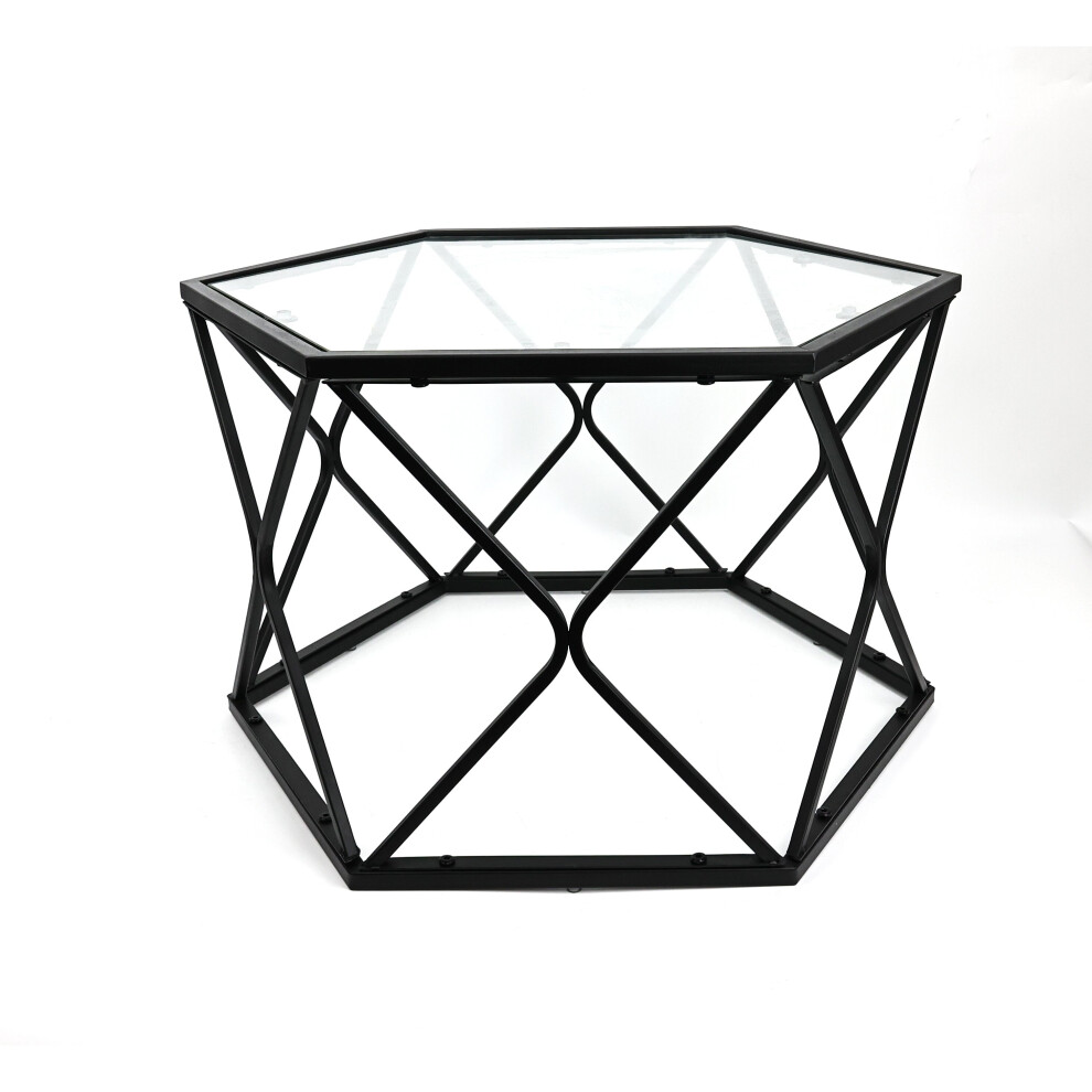 Hexagon Glass Center Tables with Black Metal Frame Coffee Table for Living Room