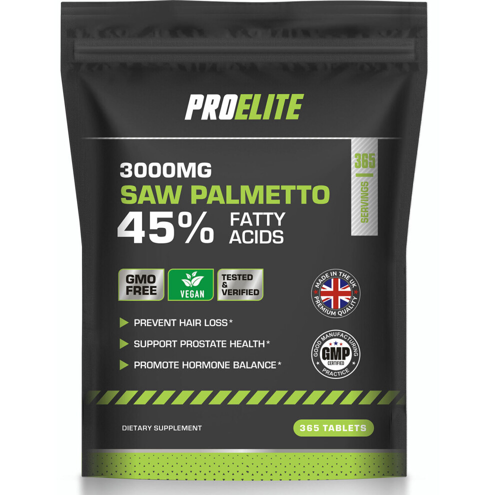 (365 Tablets) Saw Palmetto 3000mg VEGAN Tablets Hair Loss