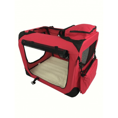 (Large) Pet Soft Carrier Crate Portable Foldable Red 2