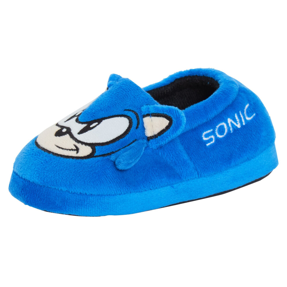 (UK 1) Boys Sonic The Hedgehog Slippers Kids Sega 3D Slip On Mule Warm Lined House Shoe