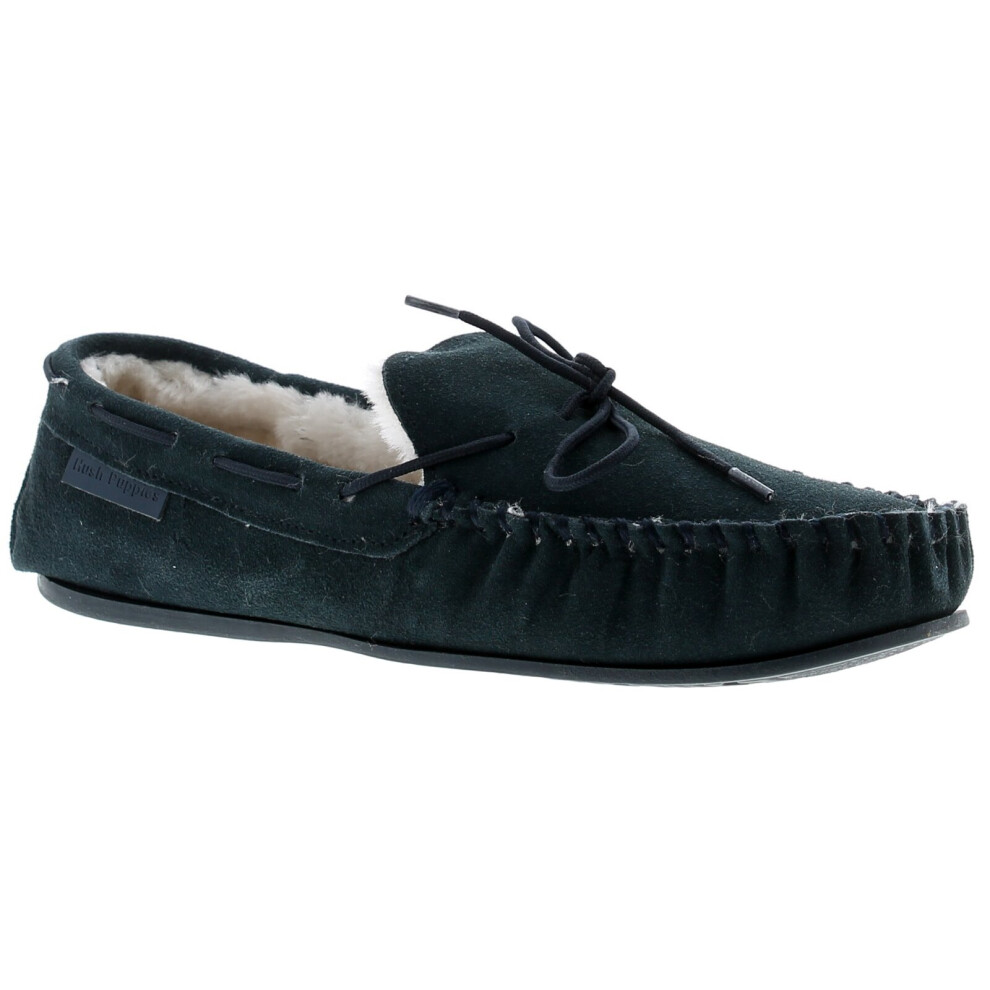 (Navy, 3 (Adults')) Hush Puppies Allie leather Womens Moccasin Memory Foam Faux Fur navy UK Size