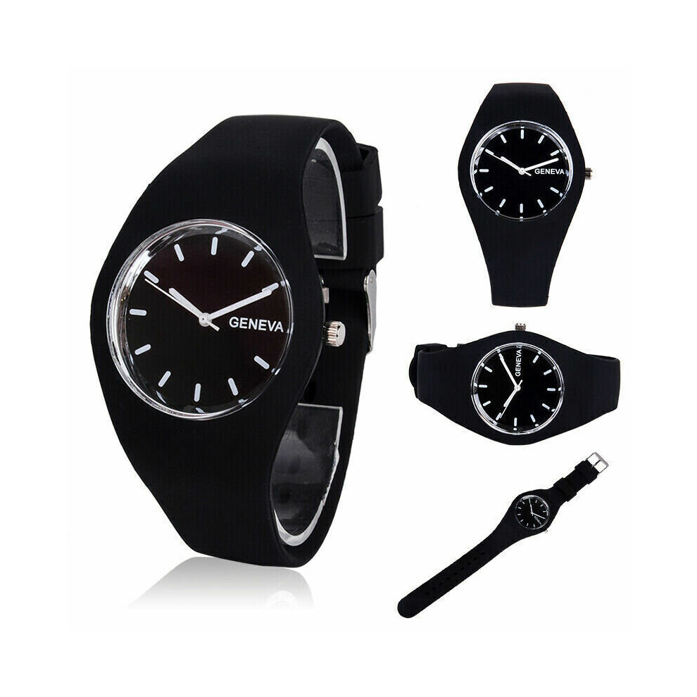 (Women Ladies Soft Jelly Wrist Watch Black) Women Ladies Soft Jelly Silicone Band Quartz Sports Girl Kids Wrist Watch