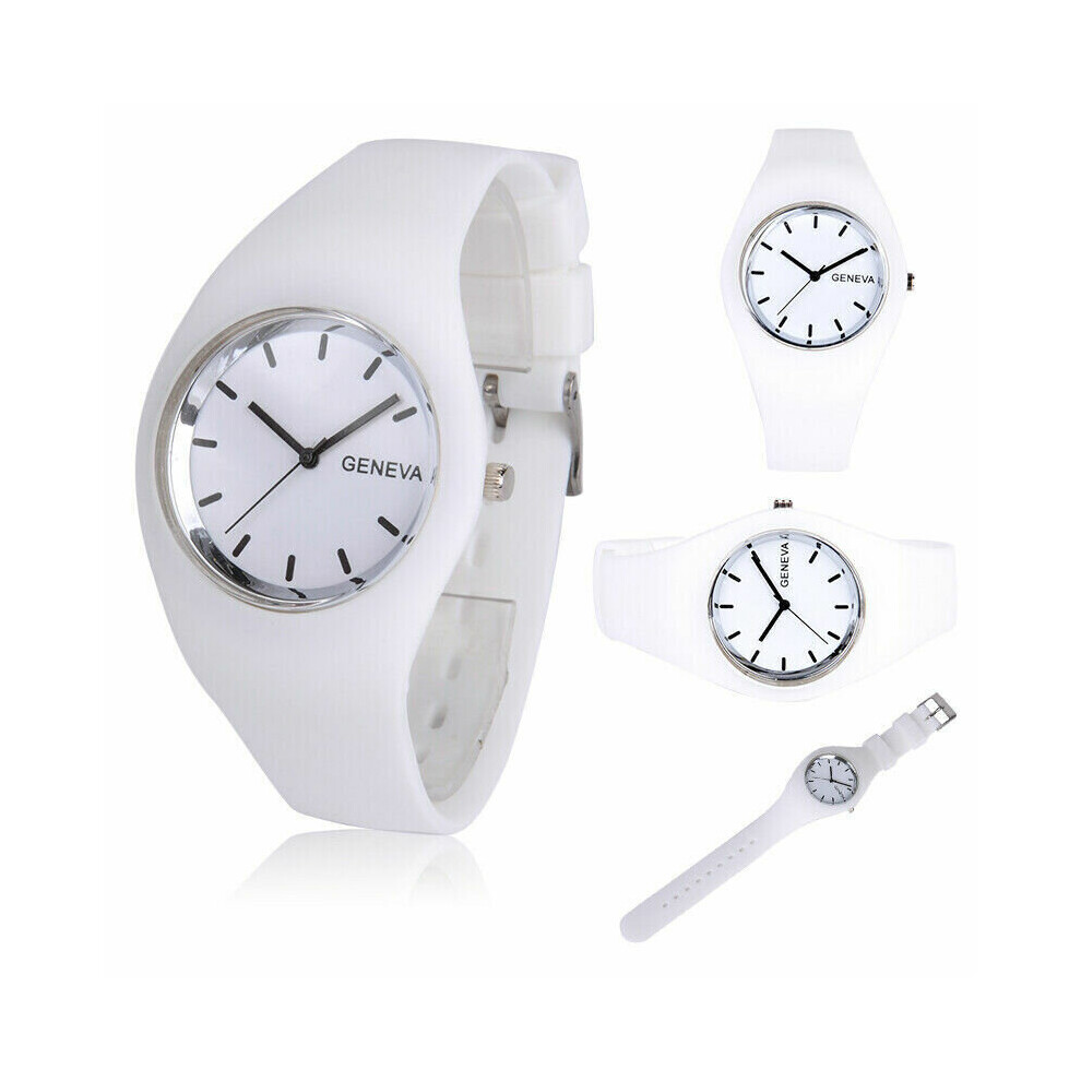 (White) Women Ladies Soft Jelly Silicone Band Quartz Sports Girl Kids Wrist Watch