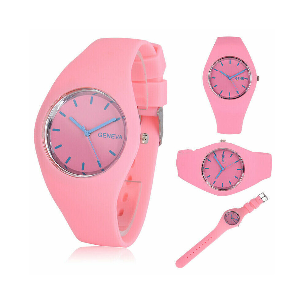 (Women Ladies Soft Jelly Wrist Watch Pink) Women Ladies Soft Jelly Silicone Band Quartz Sports Girl Kids Wrist Watch